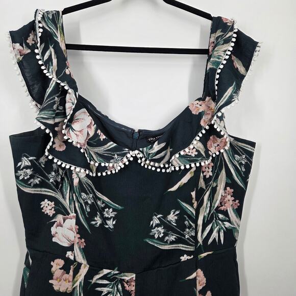 City Chic Women Green Floral Ruffled Off Shoulder Crop Jumpsuit Plus XL 22 - Picture 2 of 7